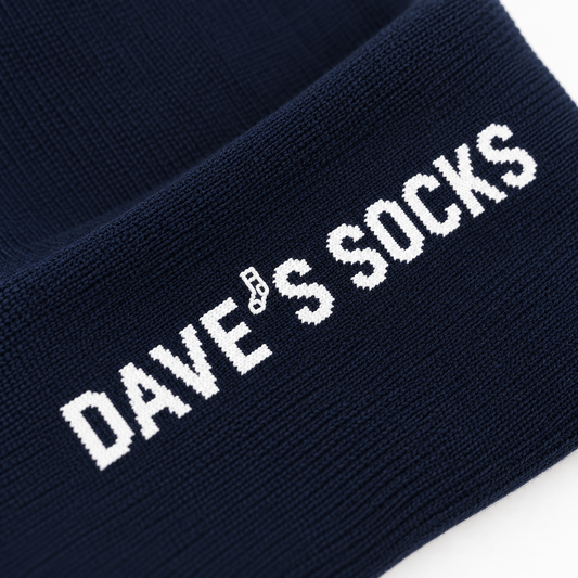 Dave's Socks logo on a Midnight navy business sock