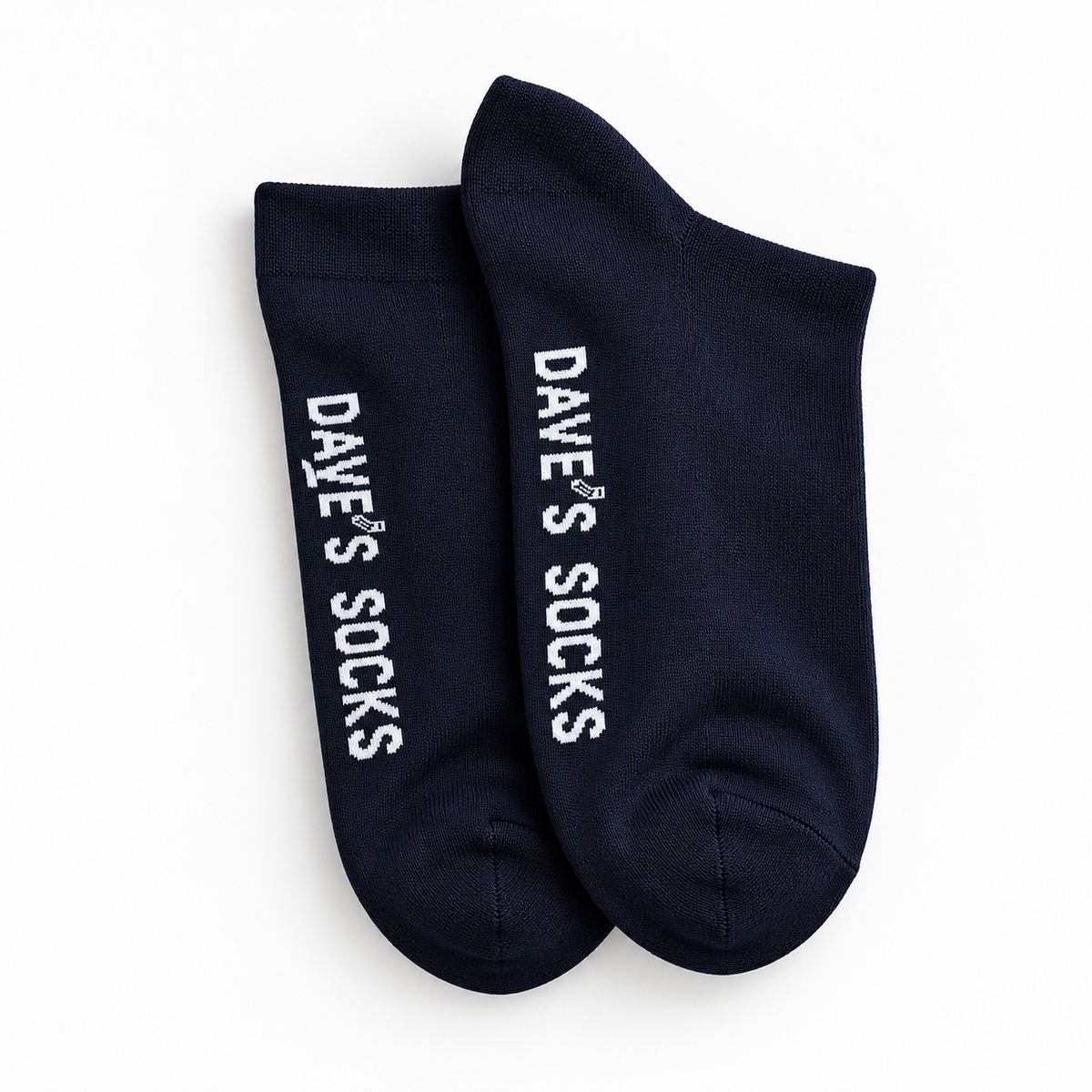 Folded pair of Midnight navy business socks with white logos