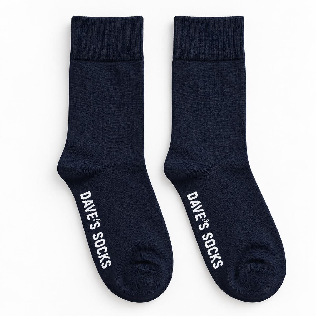 Pair of Midnight navy business socks with Dave's Socks logos