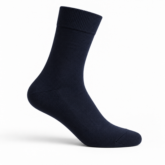 Midnight navy bamboo and COOLMAX business sock, side view