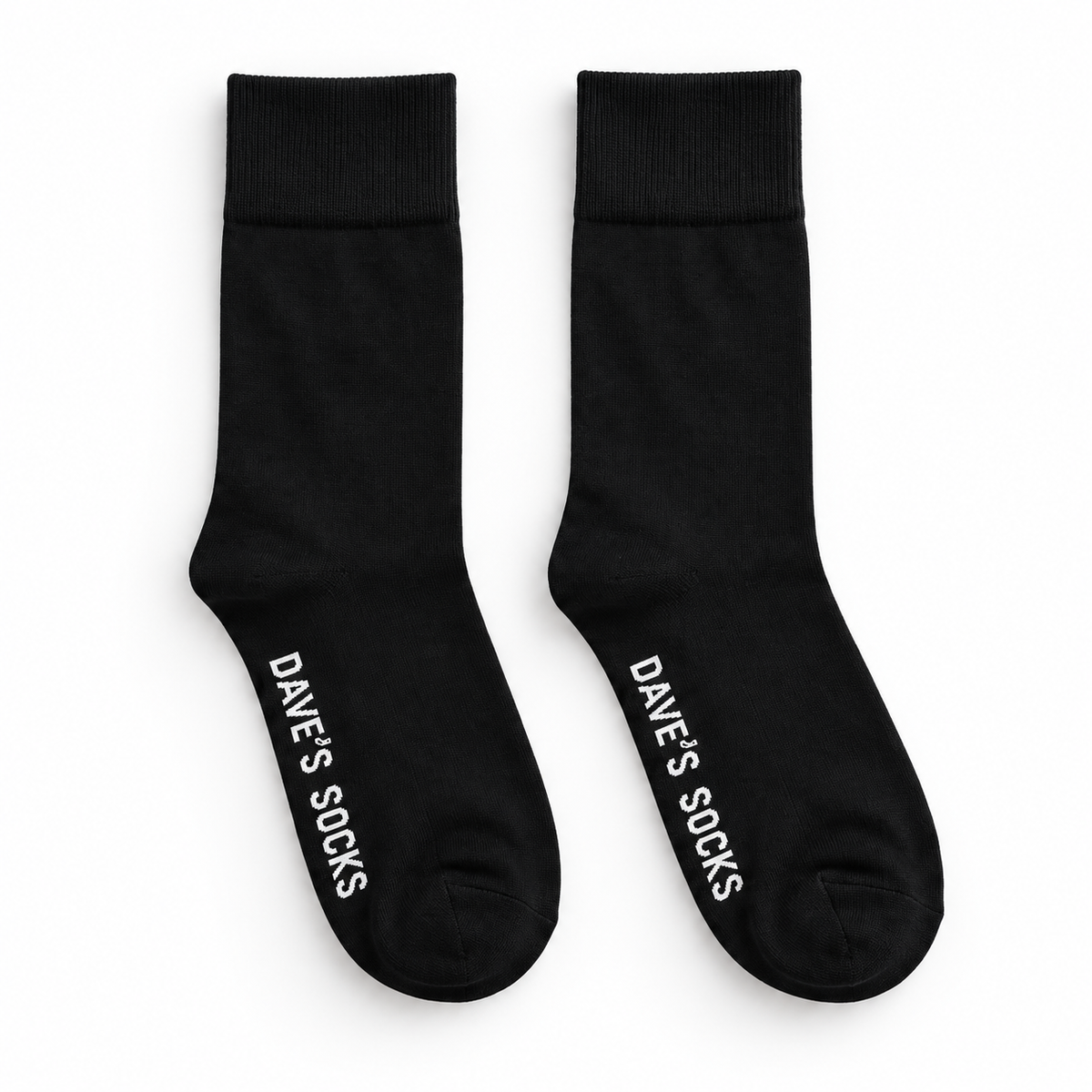 Pair of Onyx black business socks with Dave's Socks logos